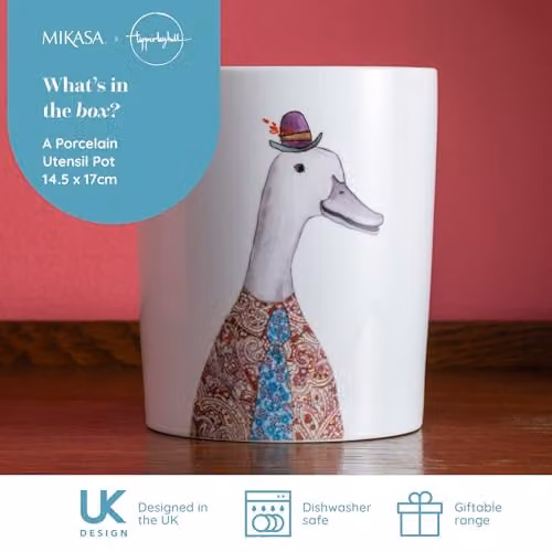 Mikasa Tipperleyhill Decorative Ceramic Utensil Pot, White and Multicolour, W: 14 cm, D: 17 cm, H: 14 cm – 2
