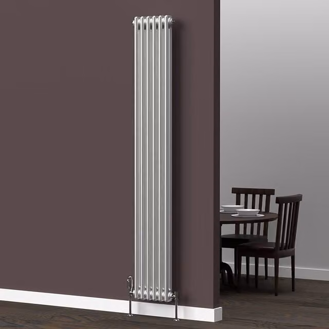Lux Heat Vertical Coloured Column Radiator in Metallic Silver, H: 180 cm x W: 29 cm