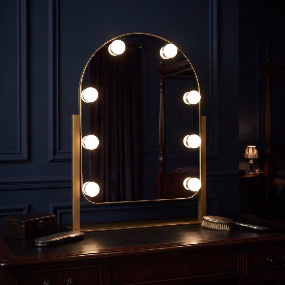 HOME LUXE INTERIOR Gold LED Tabletop Vanity Mirror with Dimmable Touch Sensor Lights – 3