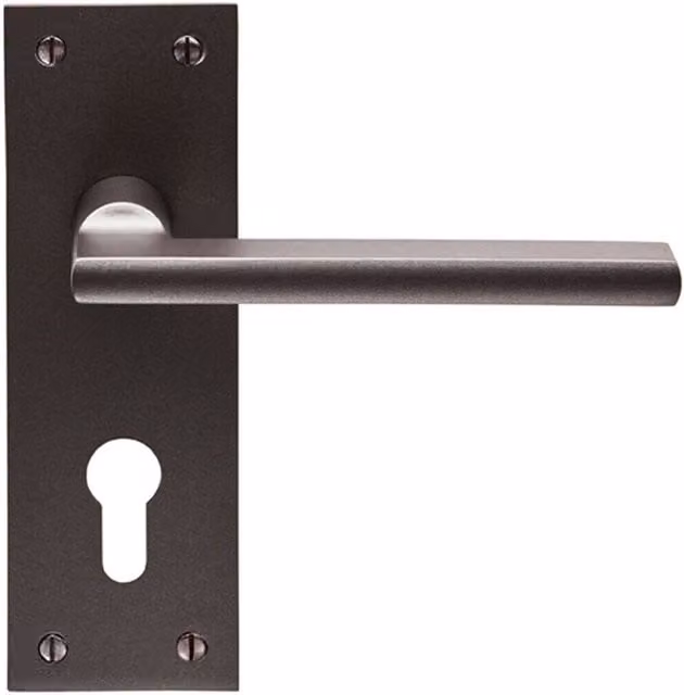 Loops Pair of Straight Bar Handles with Slim Euro Lock Backplate, Matt Bronze, W: 150 mm x H: 50 mm