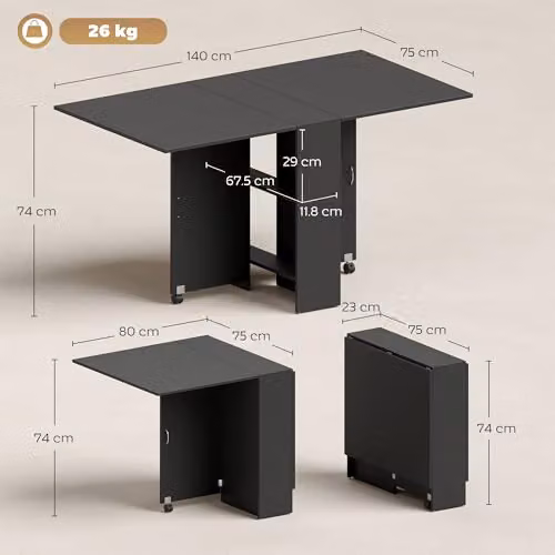 HOMCOM Black Butterfly Leaf Folding Dining Table with Drop Leaf Top – 9