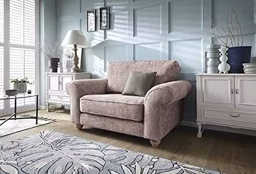 Abakus Direct Ingrid 2 Seater Snuggle Sofa in Pink Braided Chenille Fabric, W/D/H: 145 x 95 x 90 cm