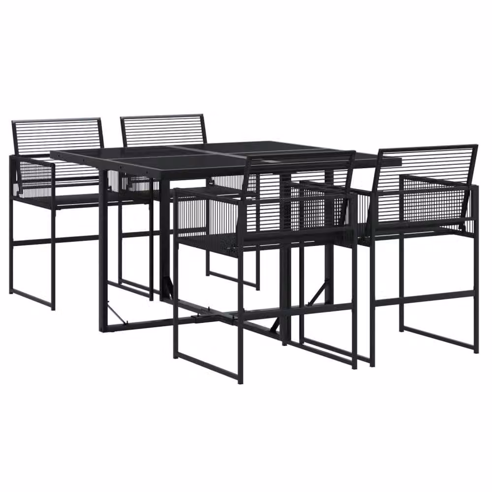 Berkfield Home Beautiful 5 Piece Black Poly Rattan Garden Dining Set with Glass Top and Metal Frame – 3