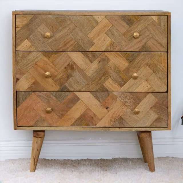 Artisan Furniture Modern Mango Wood 3 Drawer Chest in Brown