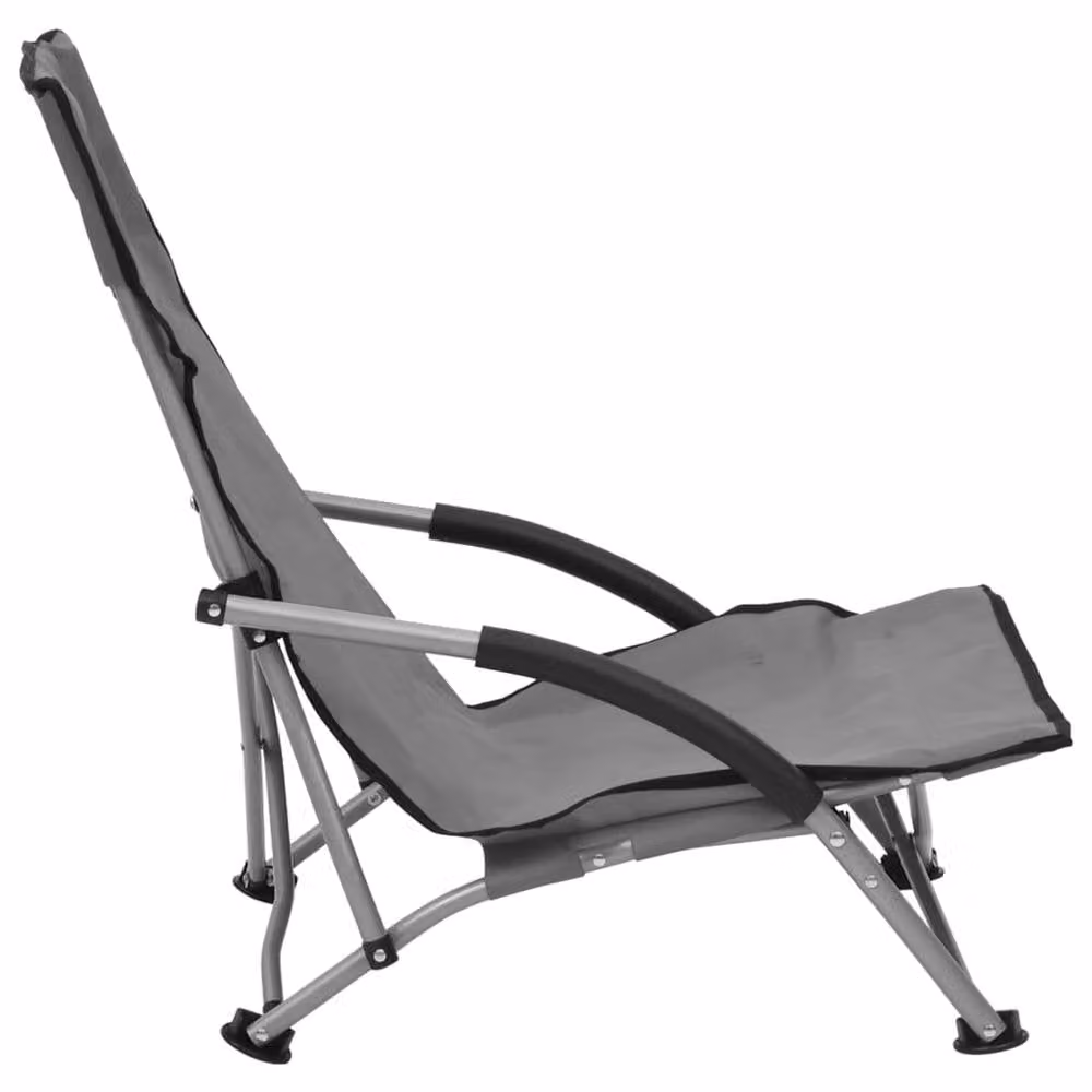 Berkfield Home Set of 2 Grey Fabric Folding Beach and Garden Chairs with Armrests – 3