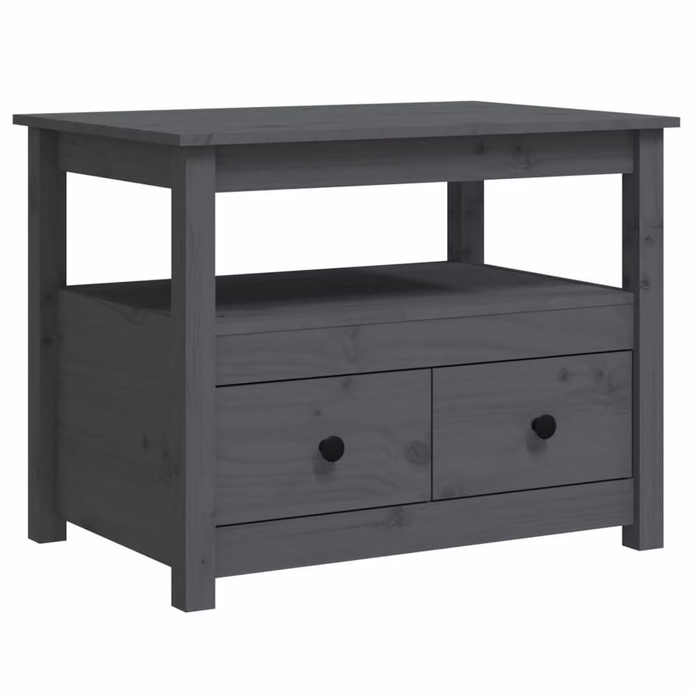 Berkfield Home Beautiful Grey Solid Wood Pine Coffee Table W: 71 cm, D: 49 cm, H: 55 cm – 2