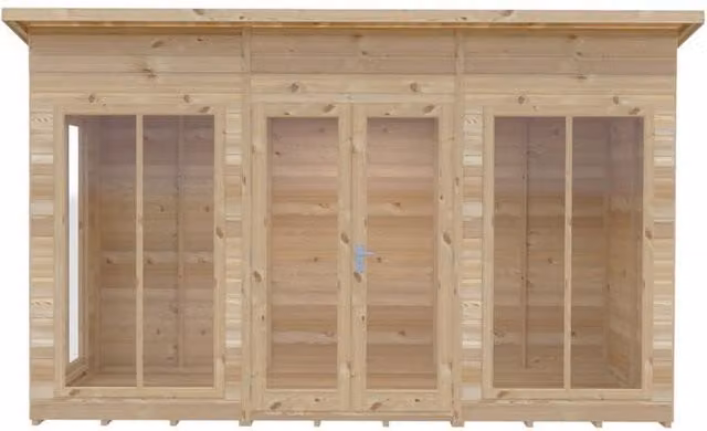 Shires Lela 12x6 Wood Summerhouse in Light Brown, W: 357 cm, D: 185.8 cm, H: 228.4 cm