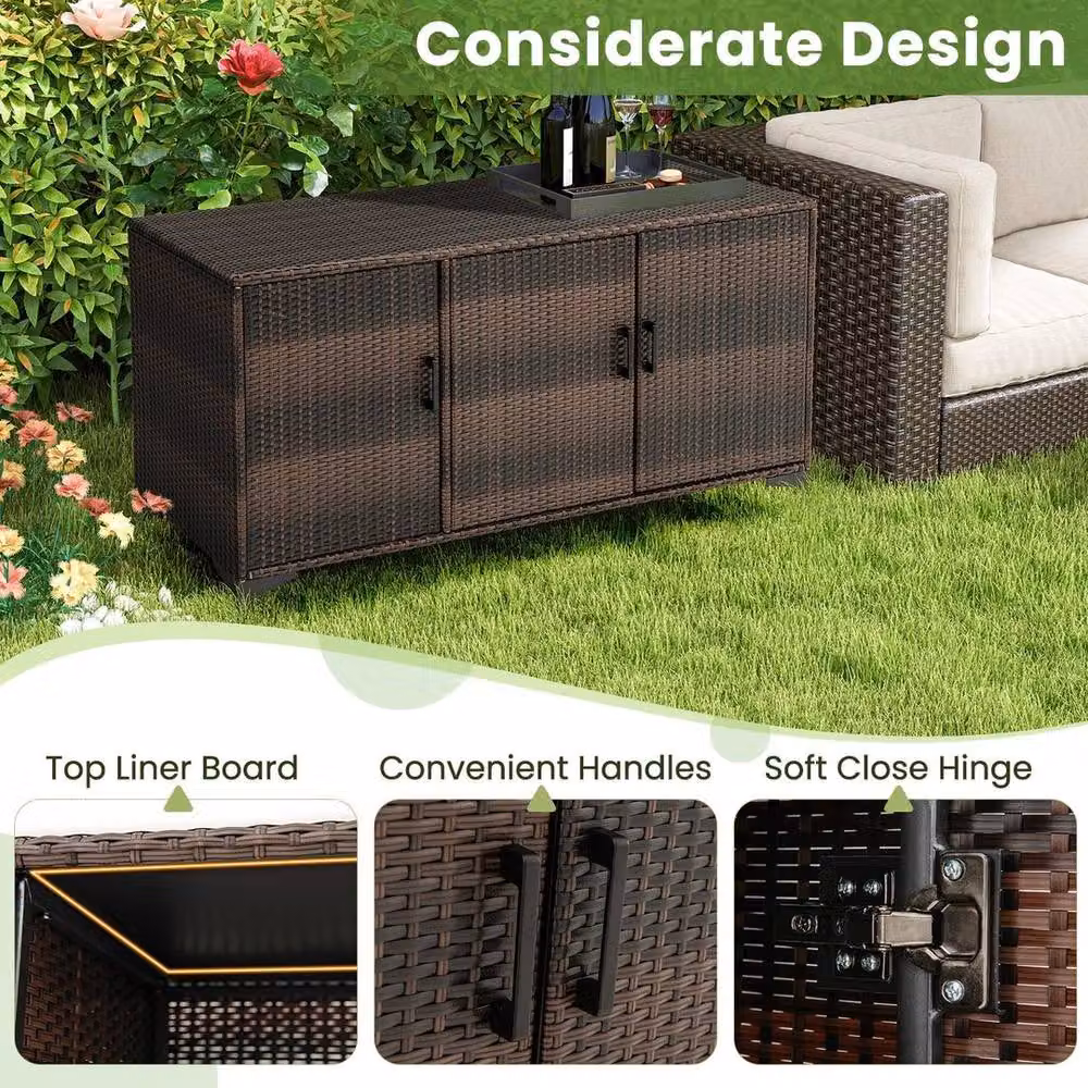 KORVIXA 318 L Brown Wicker Patio Storage Cabinet Deck Box – 4