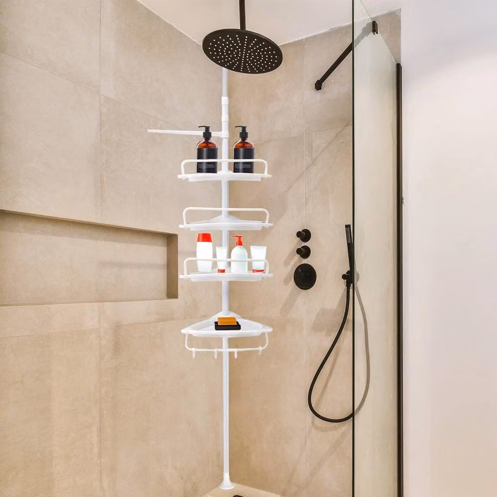 FLAVORA 4 Tier Telescopic Bathroom Corner Shelf Rack, White, W/D/H: 180 x 180 x 180 cm – 2