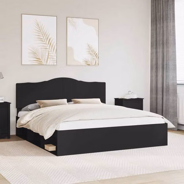 Berkfield Home Modern Bed Frame with Headboard in Black, W/D/H: 180 x 200 cm – 1