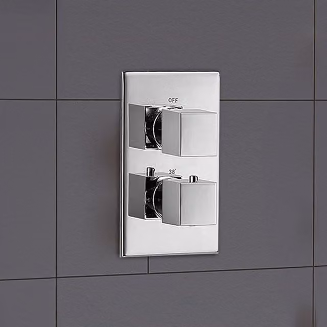 Nes Home Square 2 Dial 2 Way Concealed Thermostatic Shower in Chrome Silver