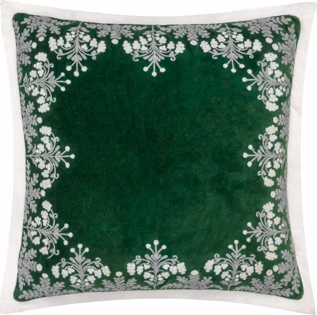 Make it a Home Winter Bloom Floral Embroidered Square Cushion in Green