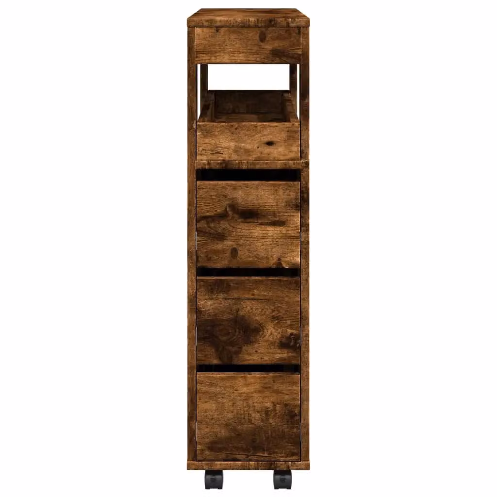 Berkfield Home Narrow Freestanding Bathroom Cabinet with Wheels in Smoked Oak Brown – 4