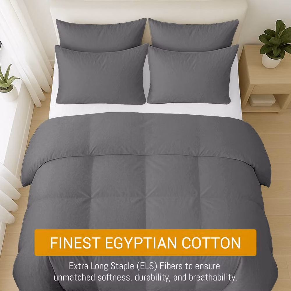 Pamposh 4 Piece Egyptian Cotton Double Duvet Set in Anthracite Grey with Fitted Sheet and Pillowcases – 2