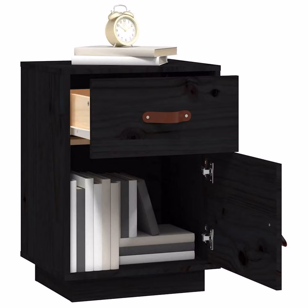 Berkfield Home Black Solid Wood Pine Bedside Cabinet W/D/H: 40 x 34 x 55 cm – 3