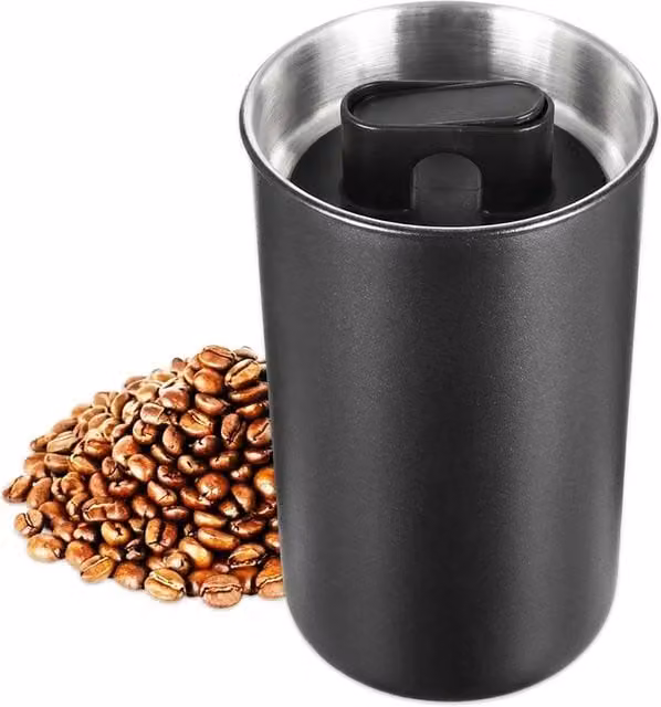 VOGREX Black Stainless Steel Coffee Canister with Airtight Vacuum Seal, 1050 ml – 1