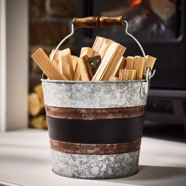 Dibor Traditional Kindling Bucket Silver Iron Firewood Log Storage