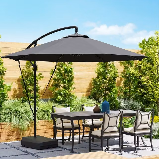 Outsunny Cantilever Parasol with Base Cover and UPF 50+ Protection in Dark Grey