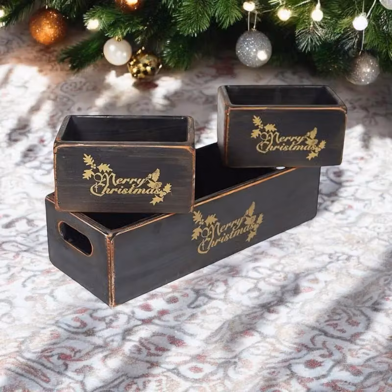 Minster Set of 3 Solid Wood Rectangular Boxes in Black – 2