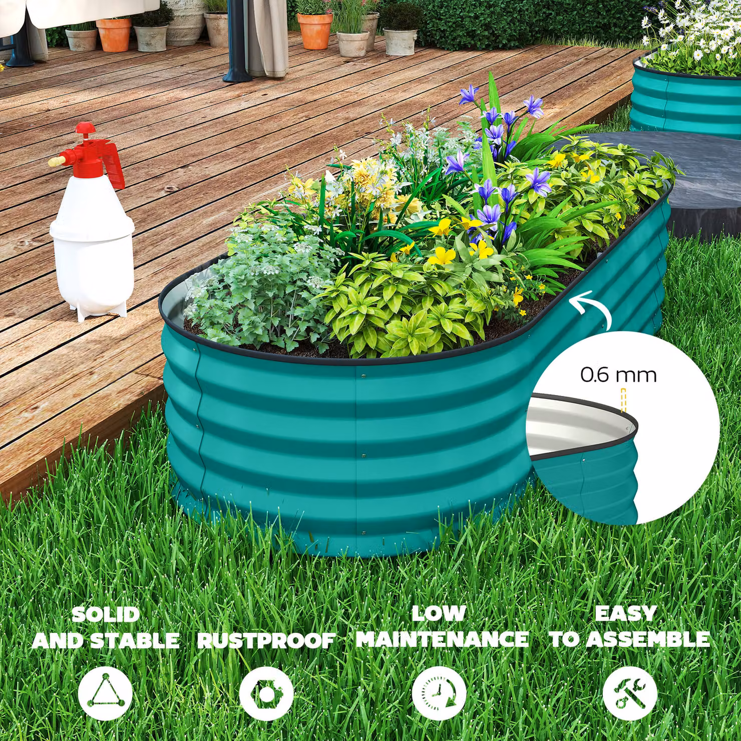 Outsunny Set of Two Green Galvanised Steel Raised Bed Planters W/D/H: 60 x 60 x 30 cm – 6