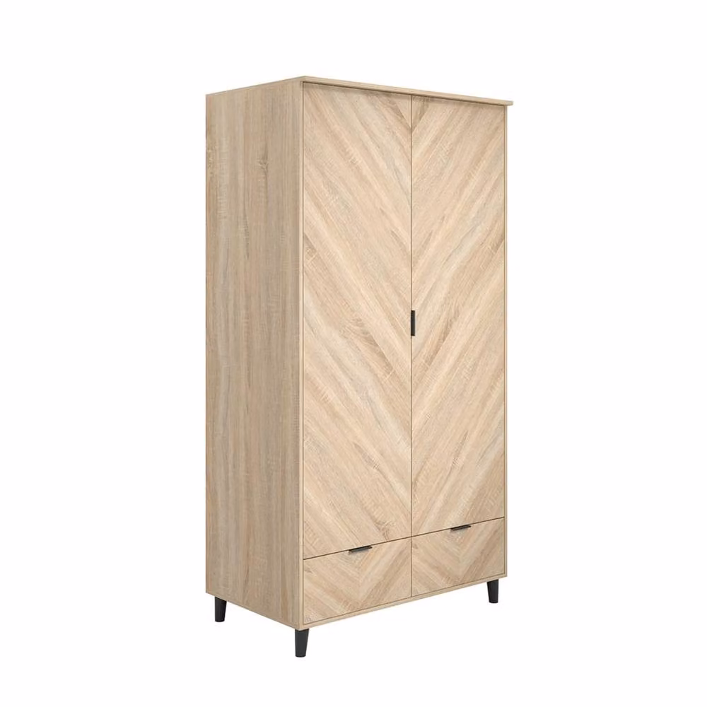 Wyld Haus Chevron 2 Door Wardrobe with 2 Drawers in Natural Oak – 2