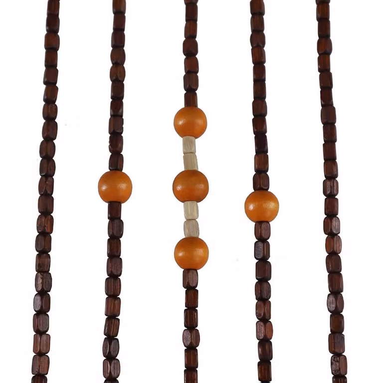 VOGREX 31 Line Natural Wood Beaded Curtain in Brown and Multicolour, W: 90 cm, H: 208 cm