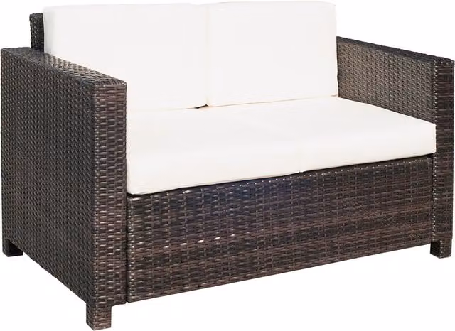 Outsunny 2 Seater Rattan Garden Sofa with Padded Fabric Cushions and Metal Frame, Mixed Brown – 1