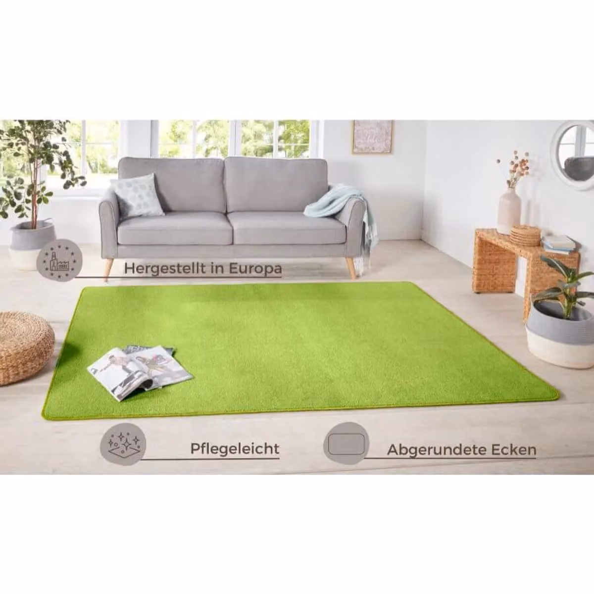 THE RUGS Plain Design Round Polypropylene Rug in Green, Diameter: 200 cm – 2