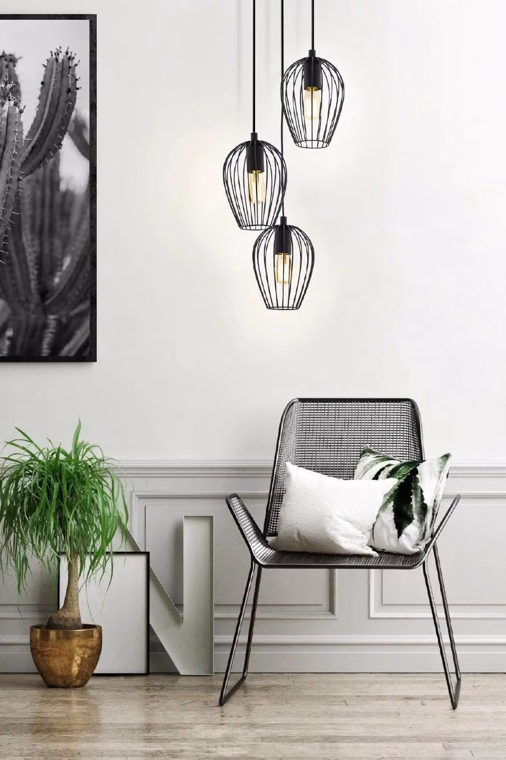 Eglo Newtown 3-Light Metal Cluster Pendant Light in Black – 3