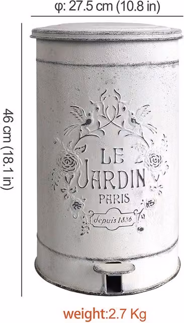 ALL CHIC White Farmhouse Metal Pedal Trash Can with Lid