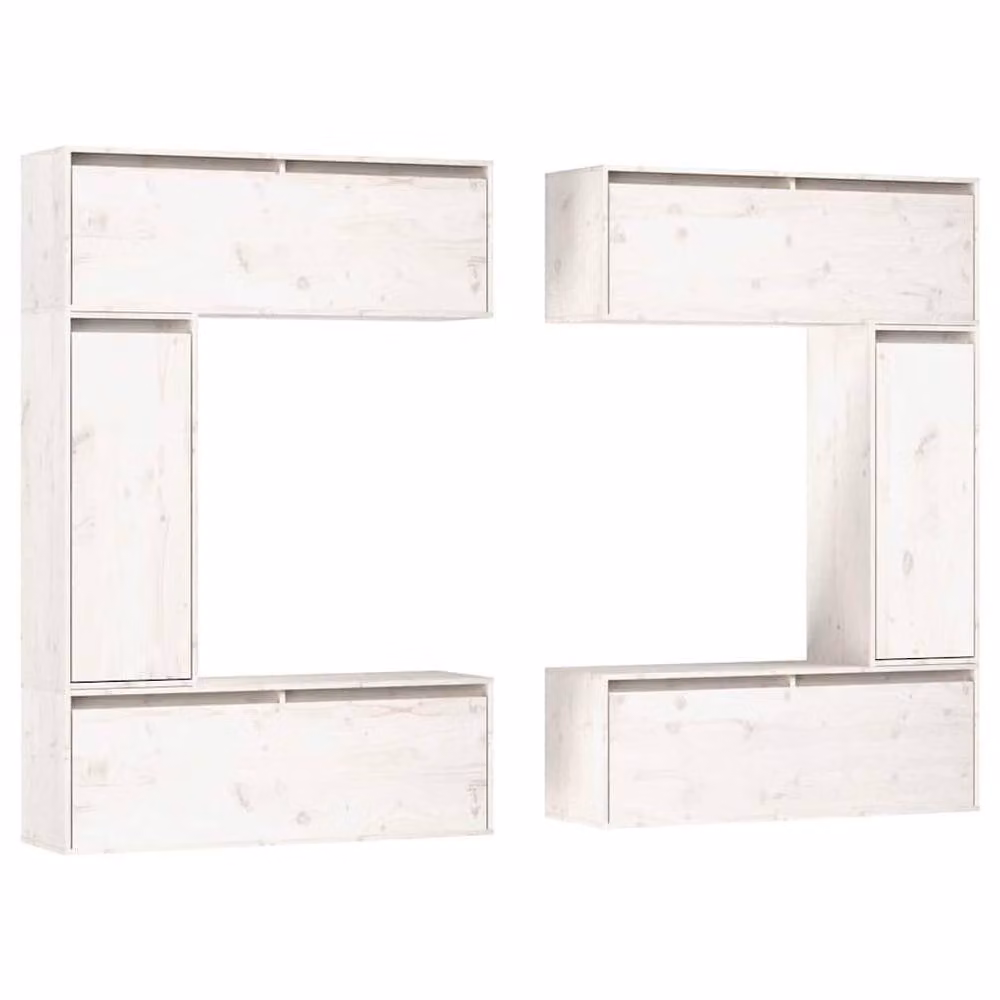 Berkfield Home White Solid Wood Pine TV Cabinet Set of 6 – 2