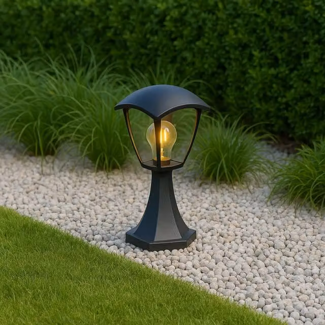 CGC Violet Black Outdoor Coach Style Post Light with Aluminium Body and Transparent Glass Lantern