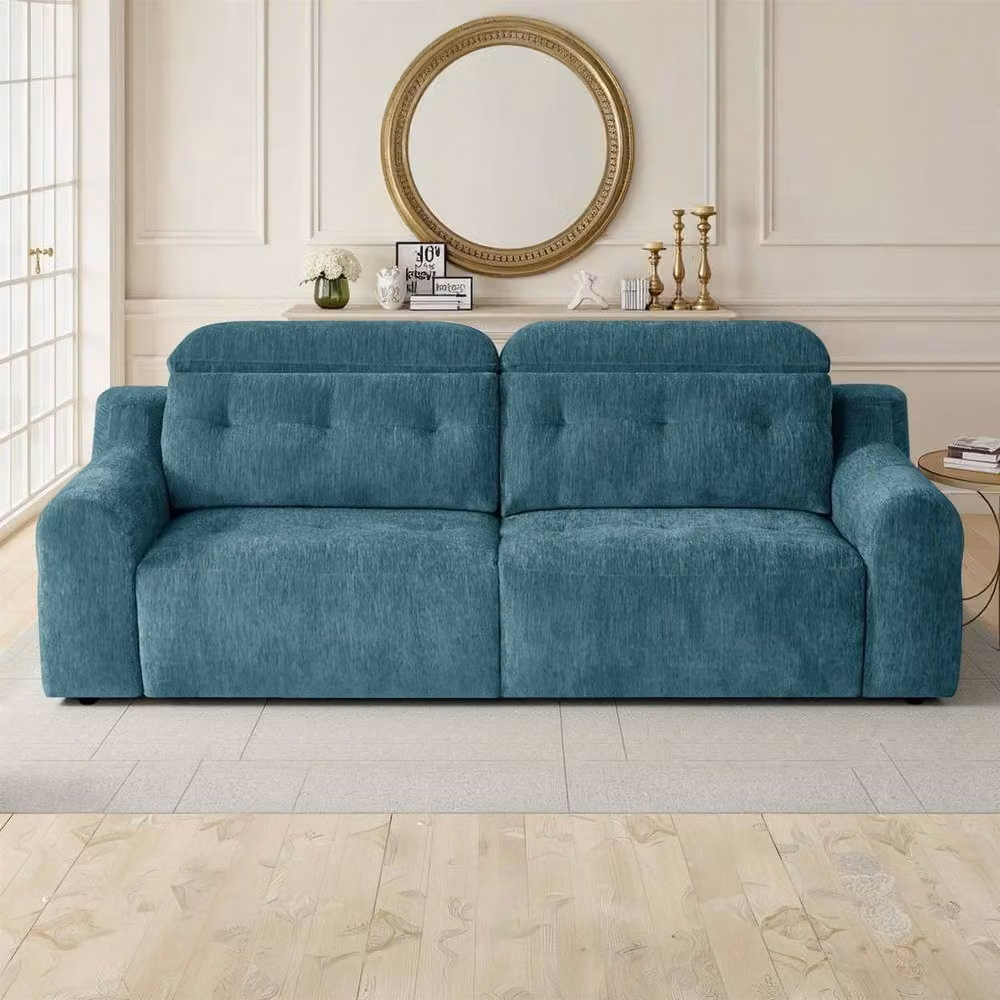 Furnishings For Less UK Harrington Petrol Teal Electric Sofa Bed in Chenille Fabric with Adjustable Headrests and Pull Out Frame, W/D/H: 242 x 109 x 108 cm – 3