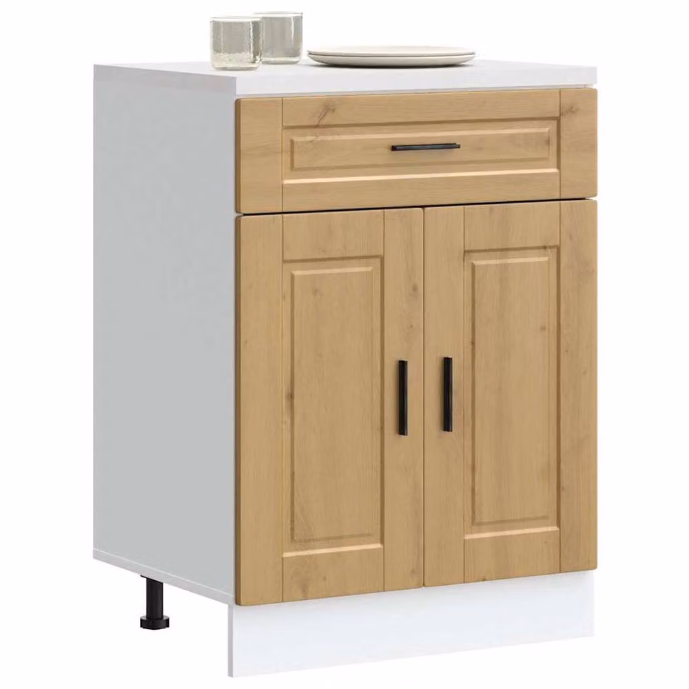 Berkfield Home Porto Artisan Oak Kitchen Base Cabinet in Brown, H 81.5 x W 60.0 x D 46.0 cm – 2