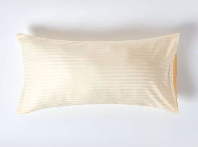 Homescapes King Size Egyptian Cotton Housewife Pillowcase, 330 TC, Yellow Striped Mako Satin