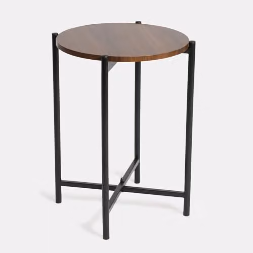 OHS Round Brown Wood and Metal Side Table for Living Room or Bedroom, W: 35.0 cm, D: 35.0 cm, H: 45.0 cm – 3