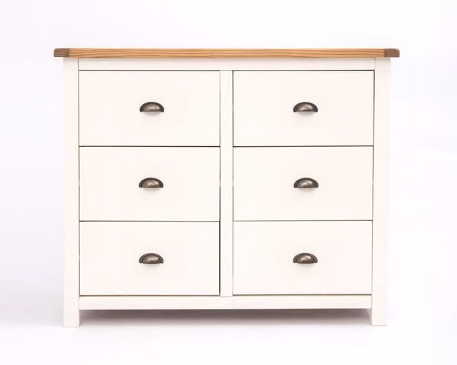Cabinet Bits Lovere 6 Drawer Chest of Drawers in White with Antique Brass Cup Handles