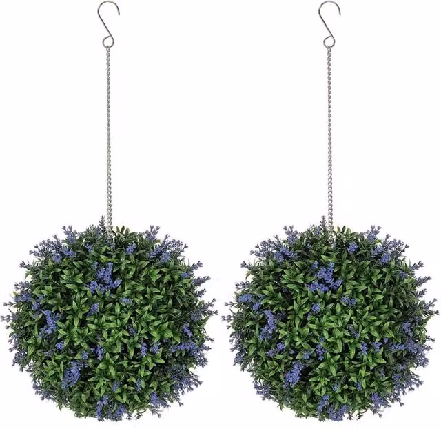 Nordara Set of 2 Purple and Green Artificial Hanging Plant Topiary Balls – 1