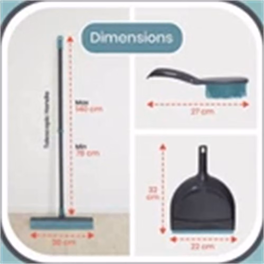 Nordara Grey and Blue Rubber Dustpan and Brush Set with Telescopic Handle, Length: 100 cm – 2