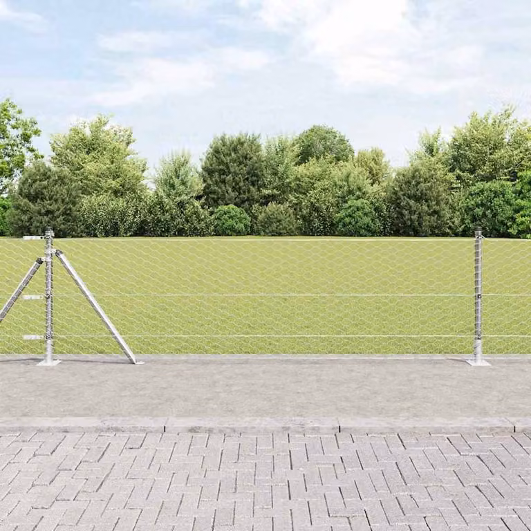 Berkfield Home Silver Galvanised Steel Hexagon Fence, W: 0.4 m, L: 25 m