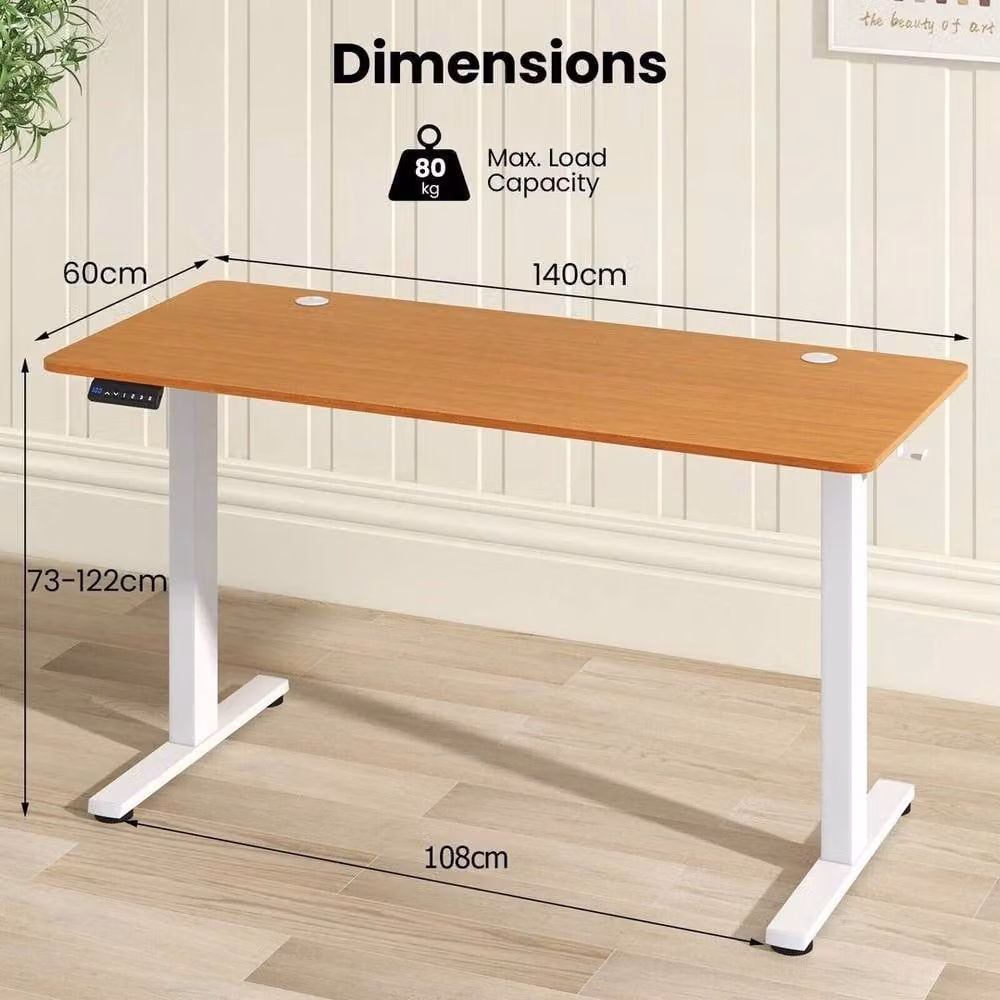 EONLION Electric Height Adjustable Standing Desk, Brown, W/D/H: 140 x 60 x 73-113 cm – 1