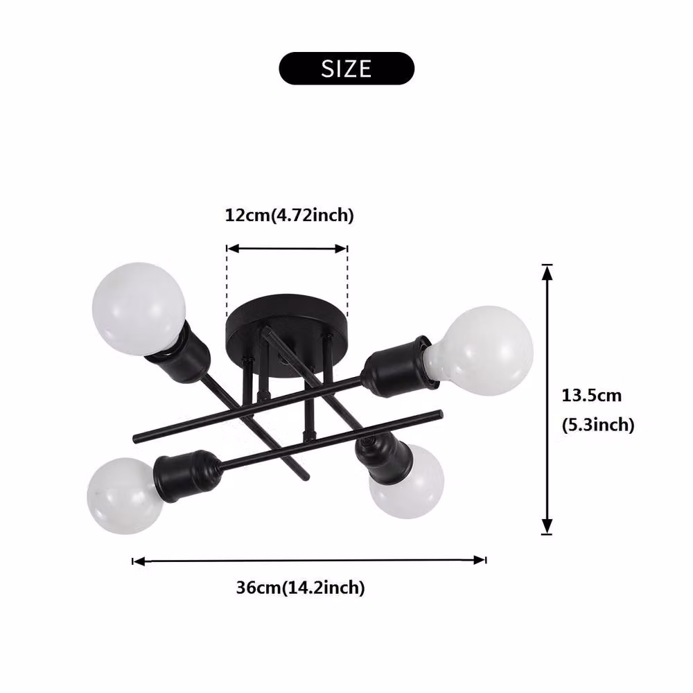NIVOR 4-Light Industrial Sputnik Ceiling Lamp in Black with E27 Metal Design – 2