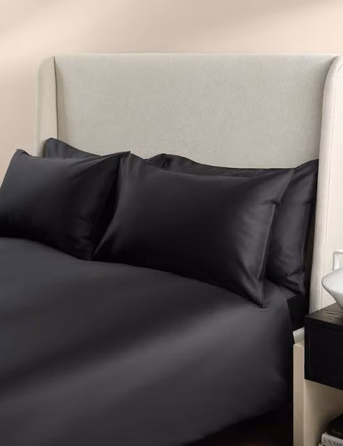 M&S x Kelly Hoppen 500 Thread Count Pure Cotton Sateen Bedding Set, Black, 140 x 200 cm