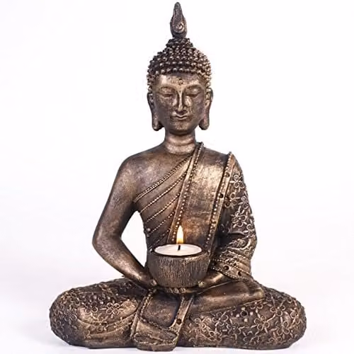 Something Different Sitting Thai Buddha Tealight Holder in Brown and Gold