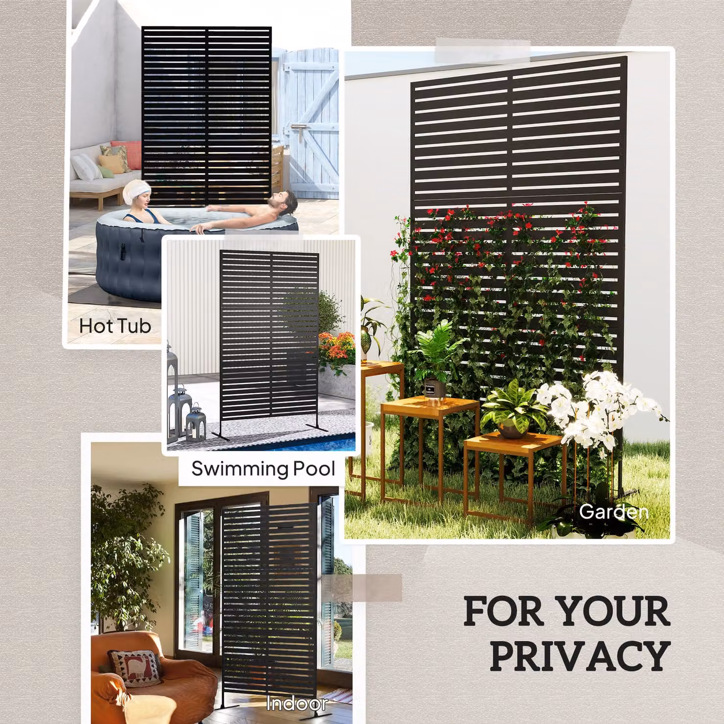 Outsunny Black Metal Decorative Privacy Fence Screen and Climbing Plant Trellis with Stand, W: 122 cm, H: 198 cm – 6