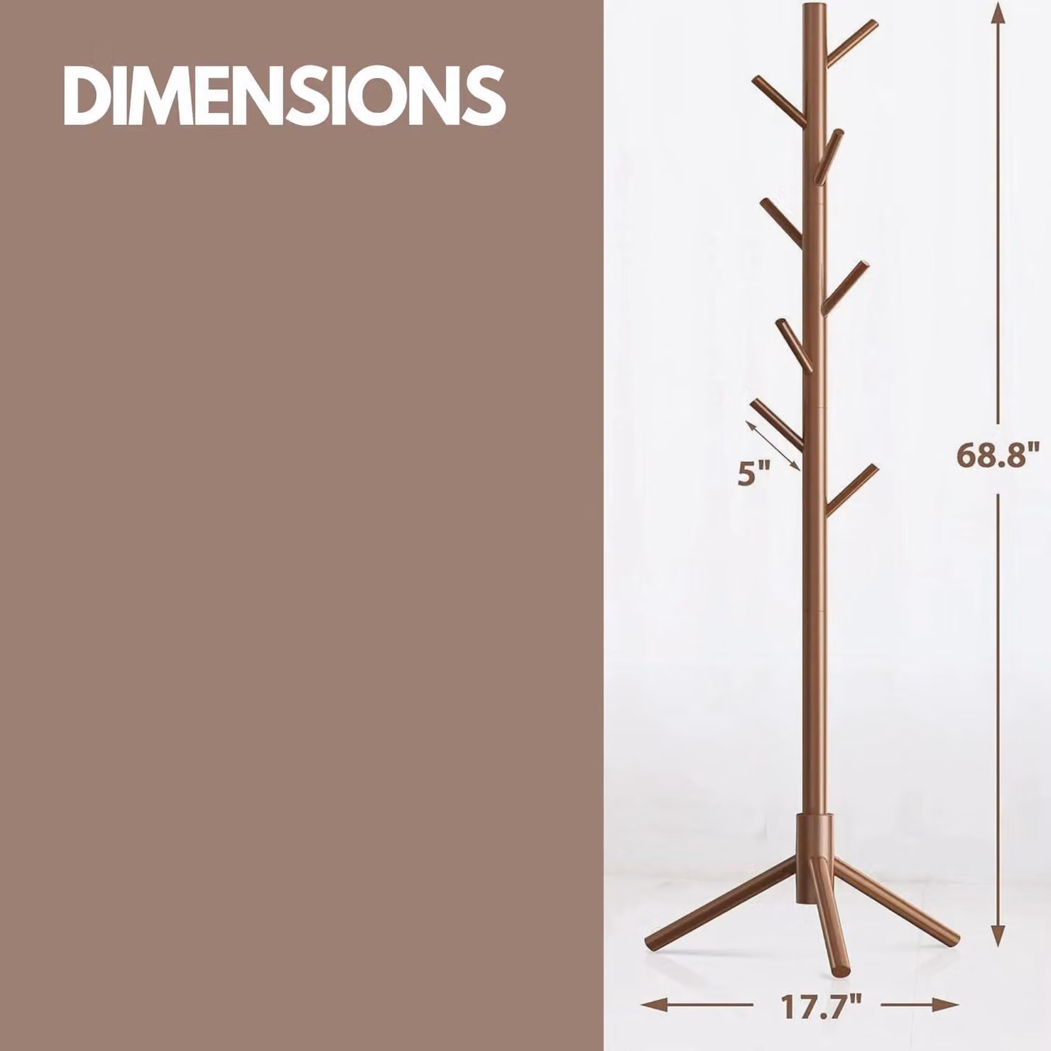 Pirlo Plush Brown Wooden Coat Stand with 8 Hooks, H 180 x W 40 x D 40 cm – 2