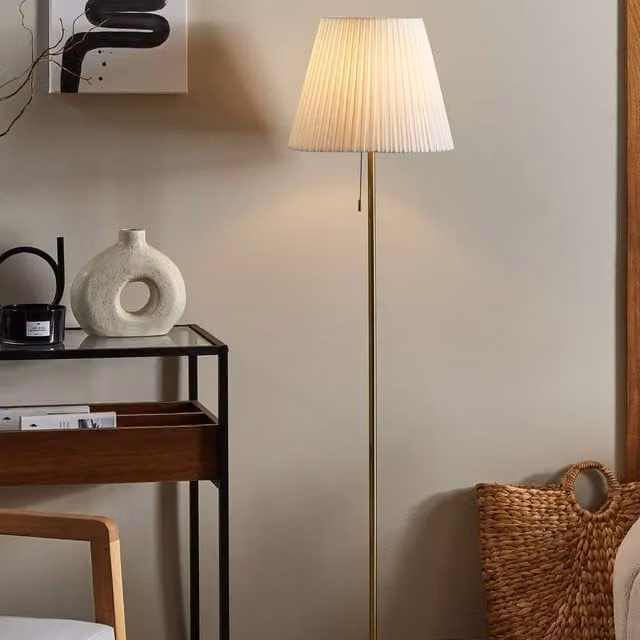 Wyld and Coco Retro Brass Floor Lamp with Bronze Empire Shade, Height: 148 cm