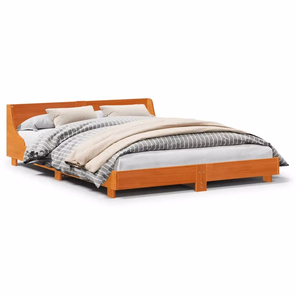 Berkfield Home Solid Wood Pine Bed Frame in Wax Brown, W/D/H: 150 x 200 cm – 2