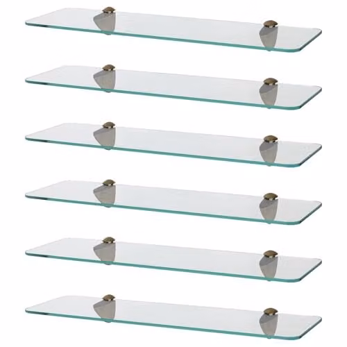 Harbour Housewares Set of 6 Modern Wall-Mounted Glass Bathroom Shelves in Gold and Transparent, Width: 50 cm