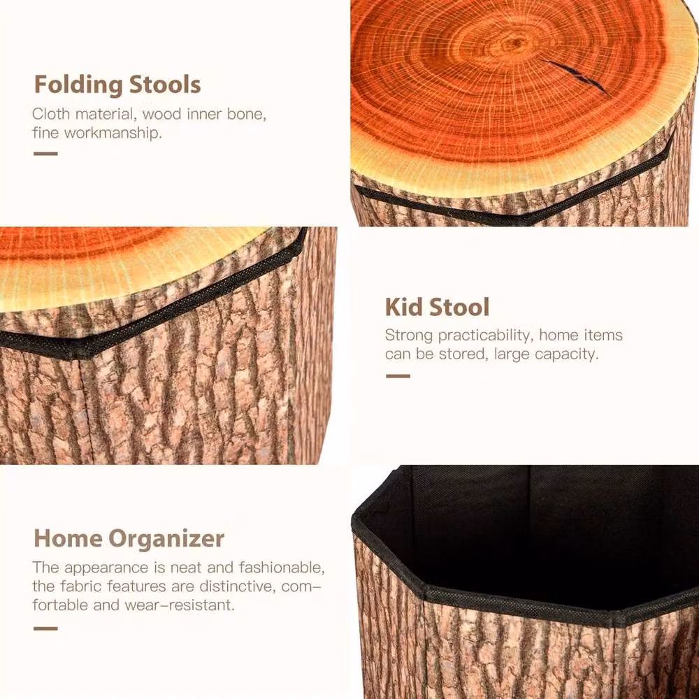 PAWNORA Brown Tree Stump Foldable Fabric Storage Ottoman – 3